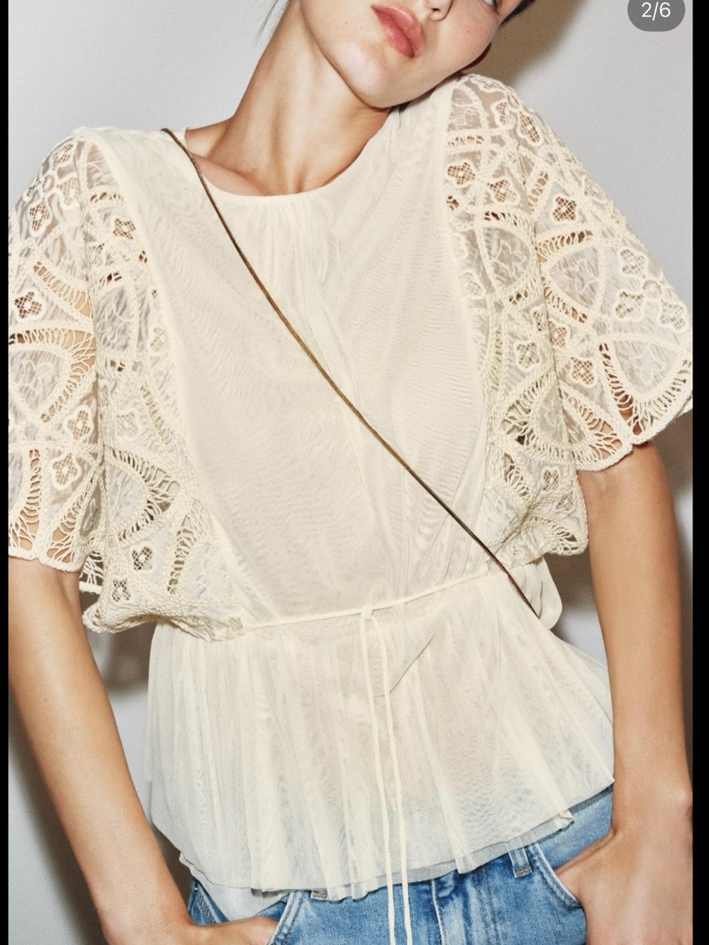 NWT ZARA Lace Sleeve Peplum Women's Top